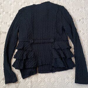 Sundance Jacket Bustle Ruffle Navy Blue Cable Knit Zip Up Pockets Small Women S